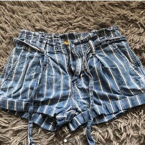 American Eagle paper bag mid rise shorts with stripes